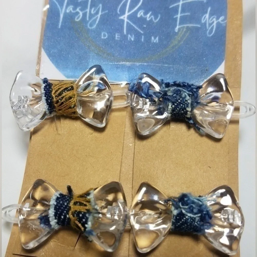 Tasty Raw Edge Denim Clearly Ellie Bow Clips